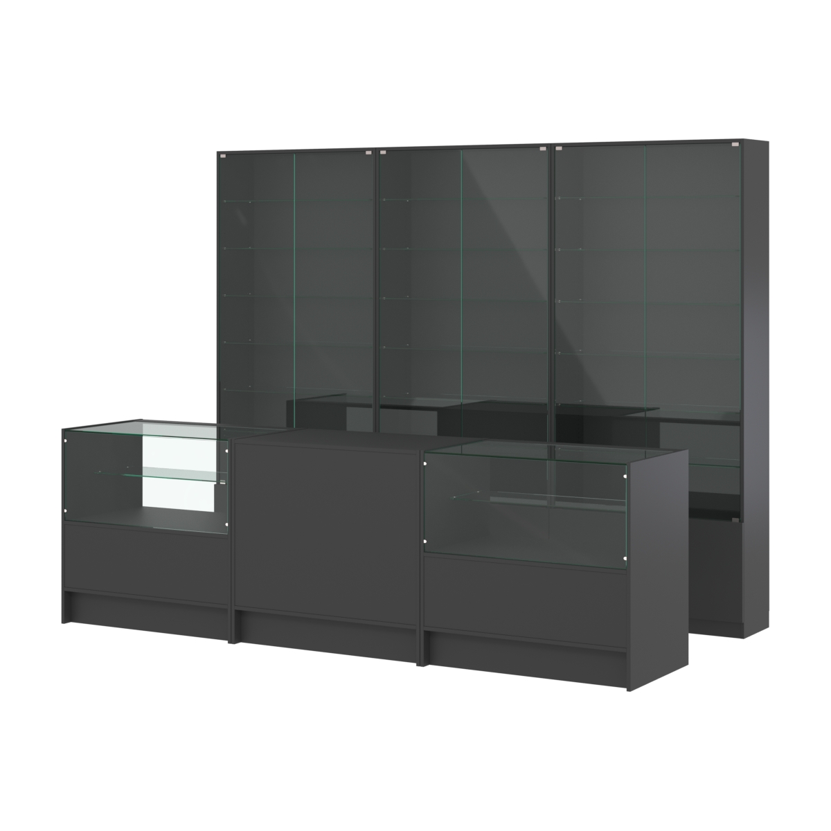 Комплект витрин с регулировочными полками NE-6 №12 и прилавков ЭК-3 Черный