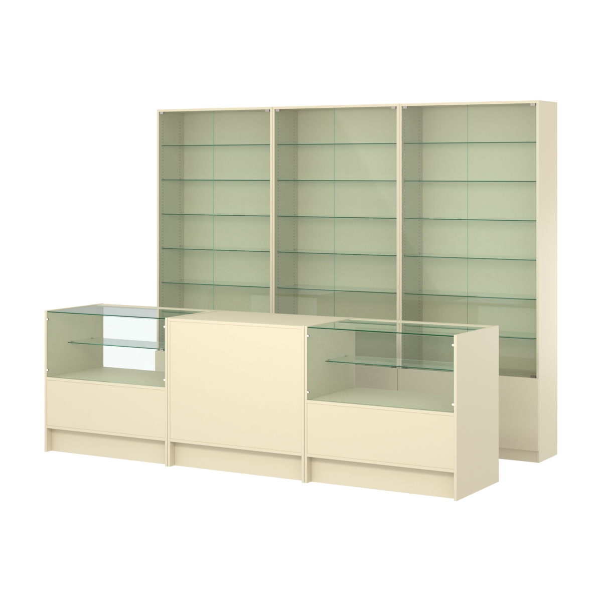 Комплект витрин с регулировочными полками NE-6 №12 и прилавков ЭК-3 Крем Вайс