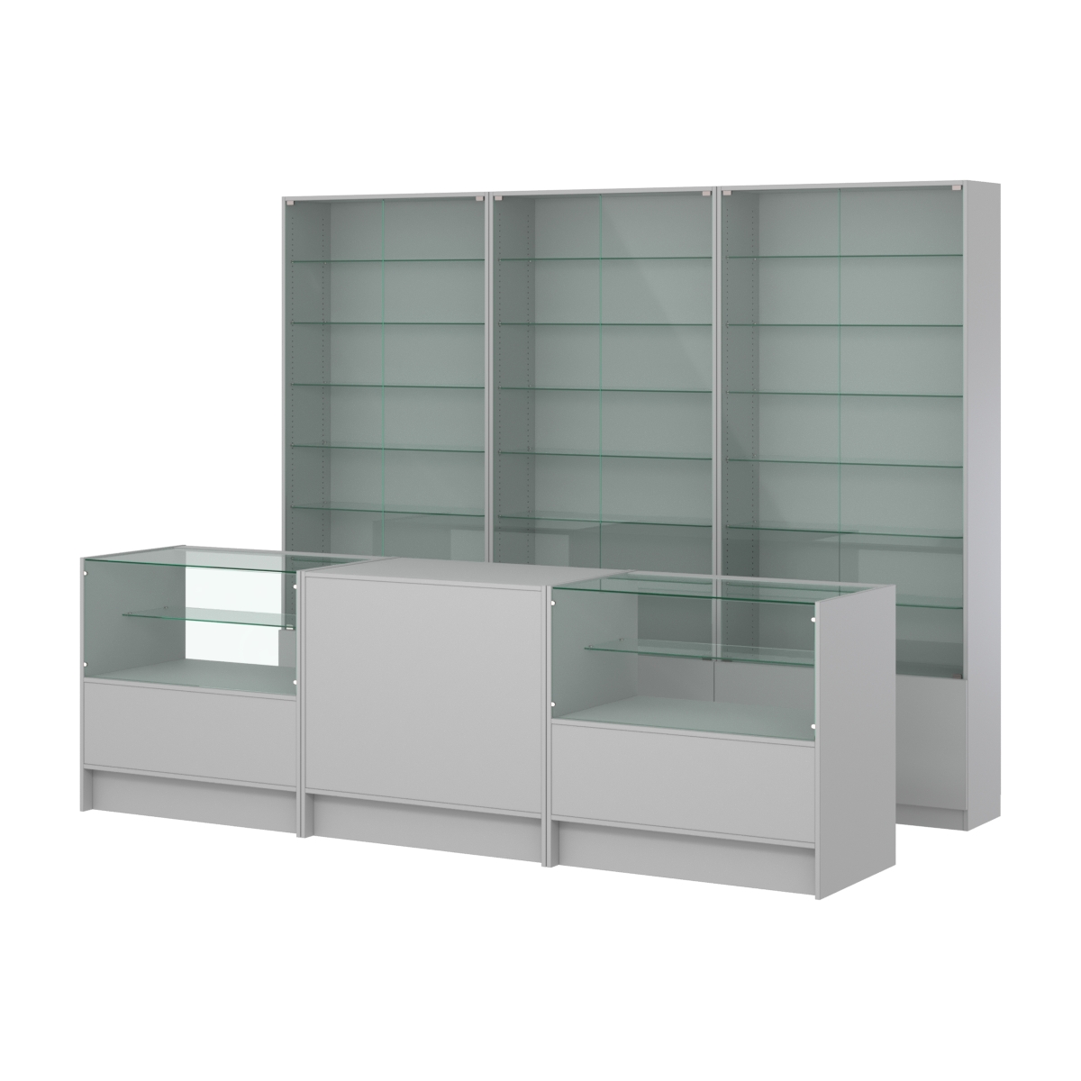 Комплект витрин с регулировочными полками NE-6 №12 и прилавков ЭК-3 Серый