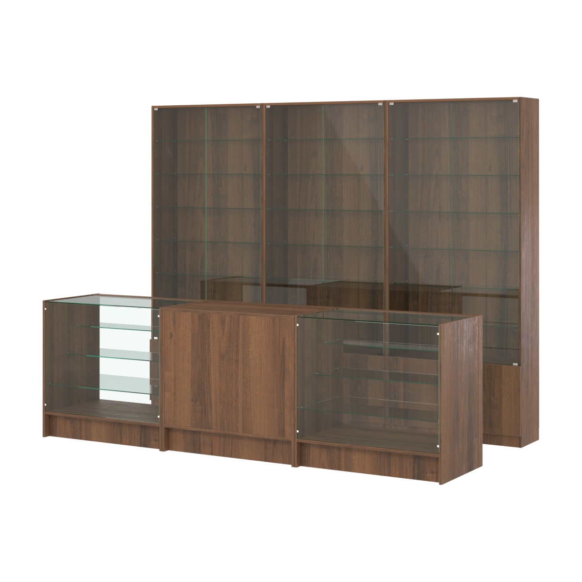 Комплект витрин с регулировочными полками NE-6 №12 и прилавков ЭК-4 Орех