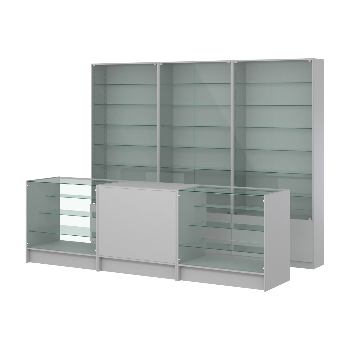 Комплект витрин с регулировочными полками NE-6 №12 и прилавков ЭК-4 Серый