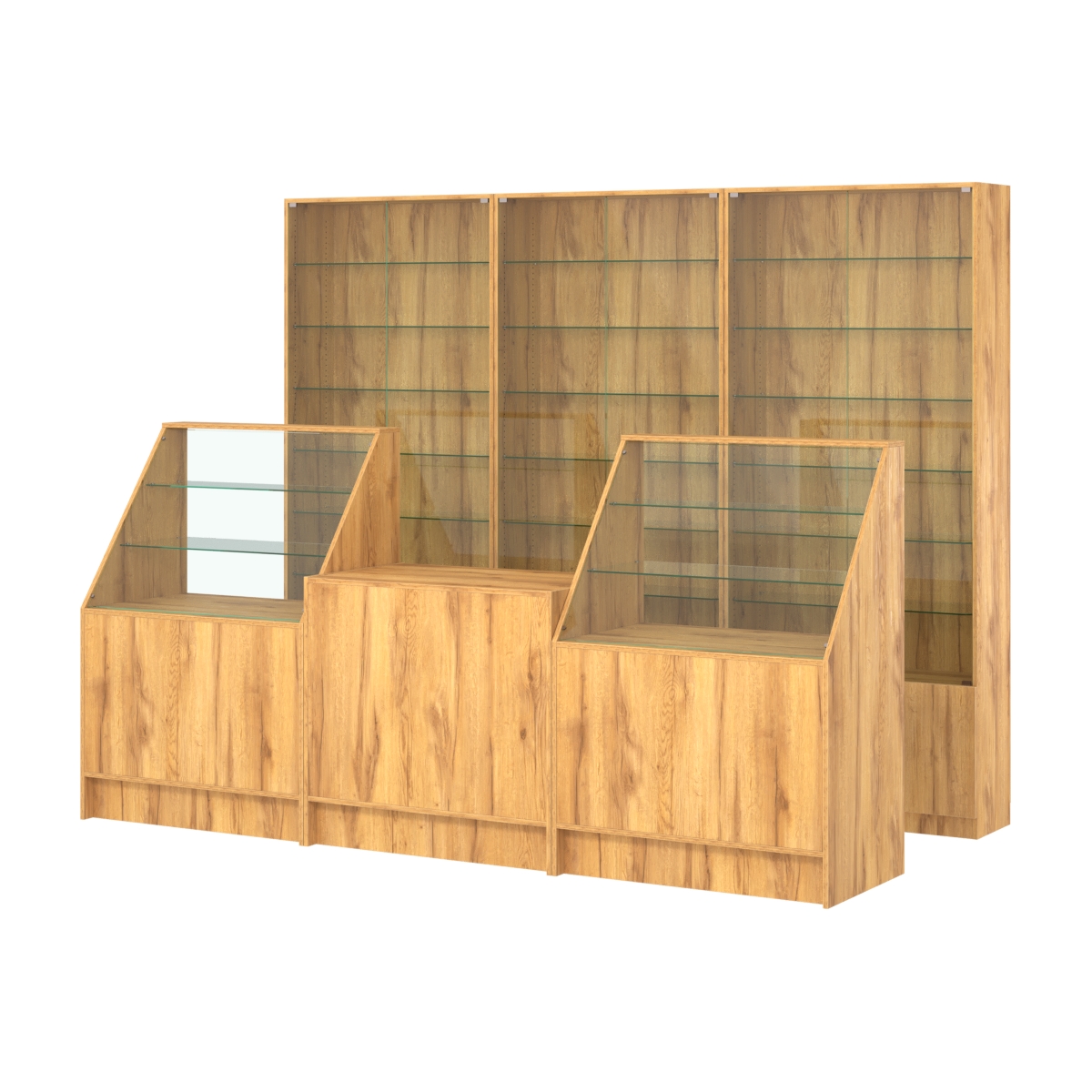 Комплект витрин с регулировочными полками NE-6 №12 и прилавков ЭК-7 Дуб Золотистый
