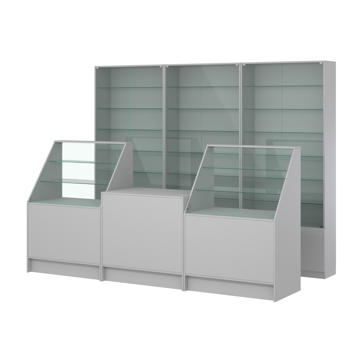 Комплект витрин с регулировочными полками NE-6 №12 и прилавков ЭК-7 Серый