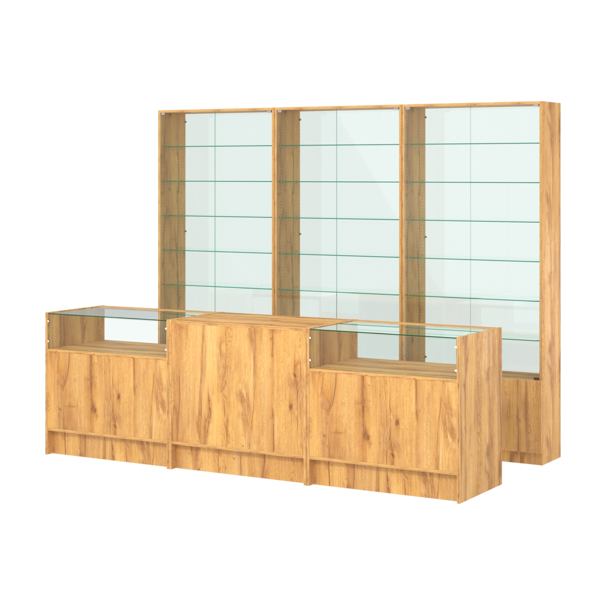 Комплект витрин с регулировочными полками NE-6 №12-1 и прилавков ЭК-2 Дуб Золотистый