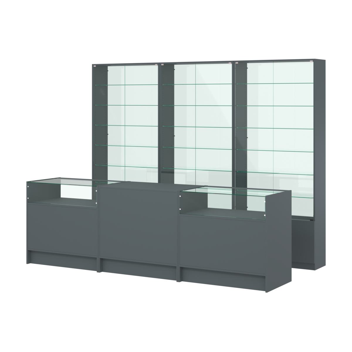 Комплект витрин с регулировочными полками NE-6 №12-1 и прилавков ЭК-2 Темно-Серый