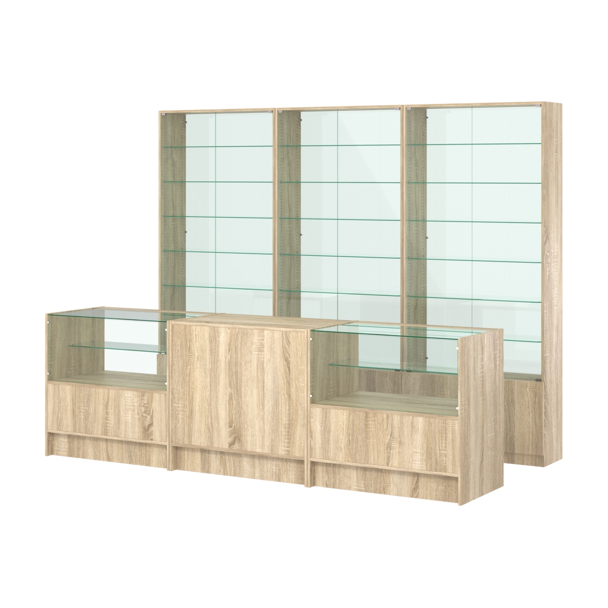 Комплект витрин с регулировочными полками NE-6 №12-1 и прилавков ЭК-3 Дуб сонома