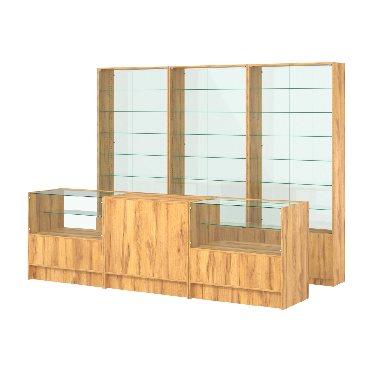 Комплект витрин с регулировочными полками NE-6 №12-1 и прилавков ЭК-3 Дуб Золотистый