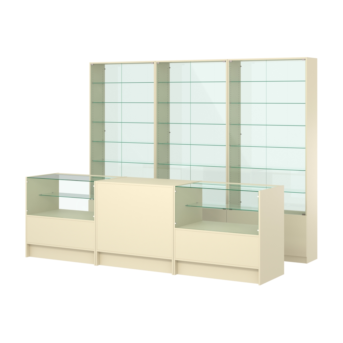 Комплект витрин с регулировочными полками NE-6 №12-1 и прилавков ЭК-3 Крем Вайс