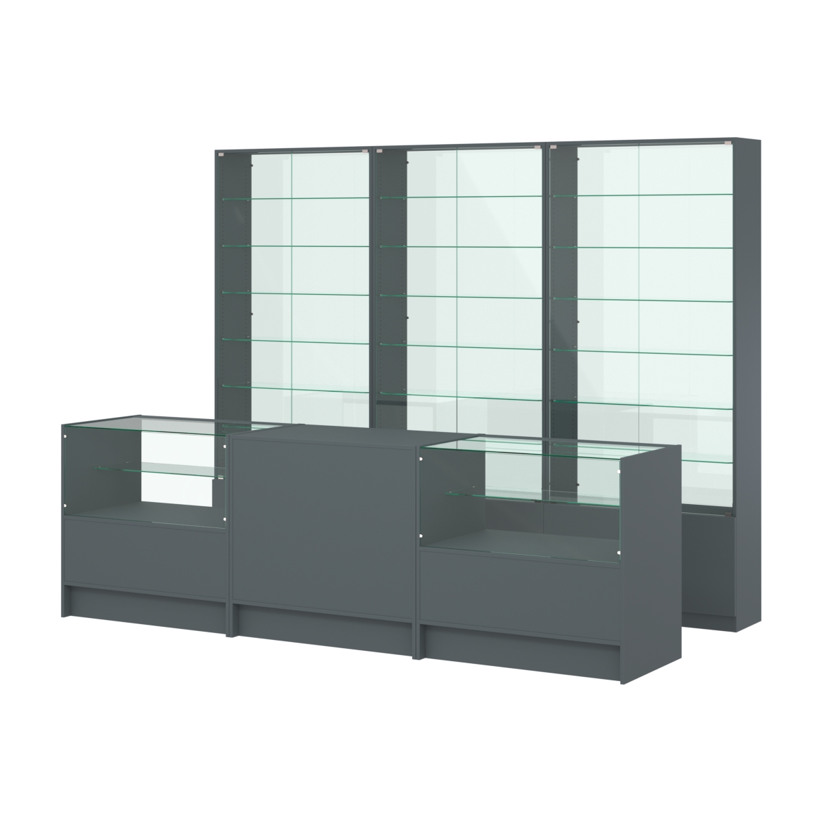 Комплект витрин с регулировочными полками NE-6 №12-1 и прилавков ЭК-3 Темно-Серый