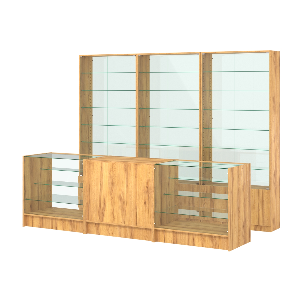 Комплект витрин с регулировочными полками NE-6 №12-1 и прилавков ЭК-4 Дуб Золотистый