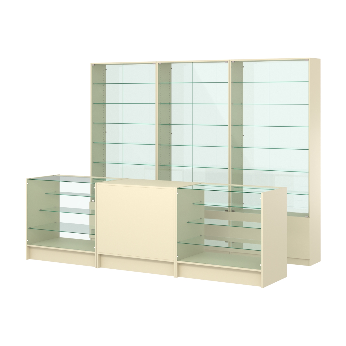 Комплект витрин с регулировочными полками NE-6 №12-1 и прилавков ЭК-4 Крем Вайс