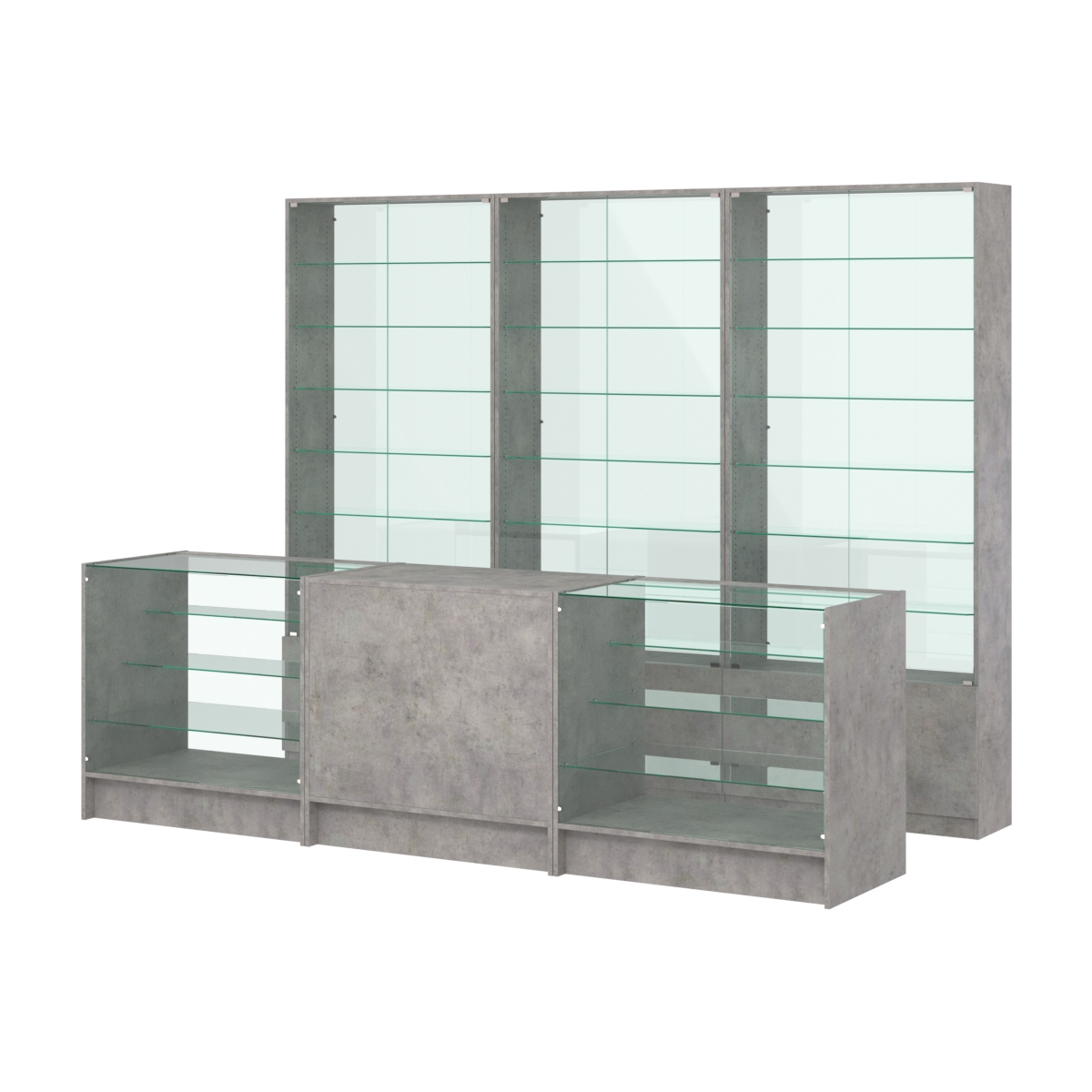 Комплект витрин с регулировочными полками NE-6 №12-1 и прилавков ЭК-4 Бетон Чикаго светло-серый F186 ST9