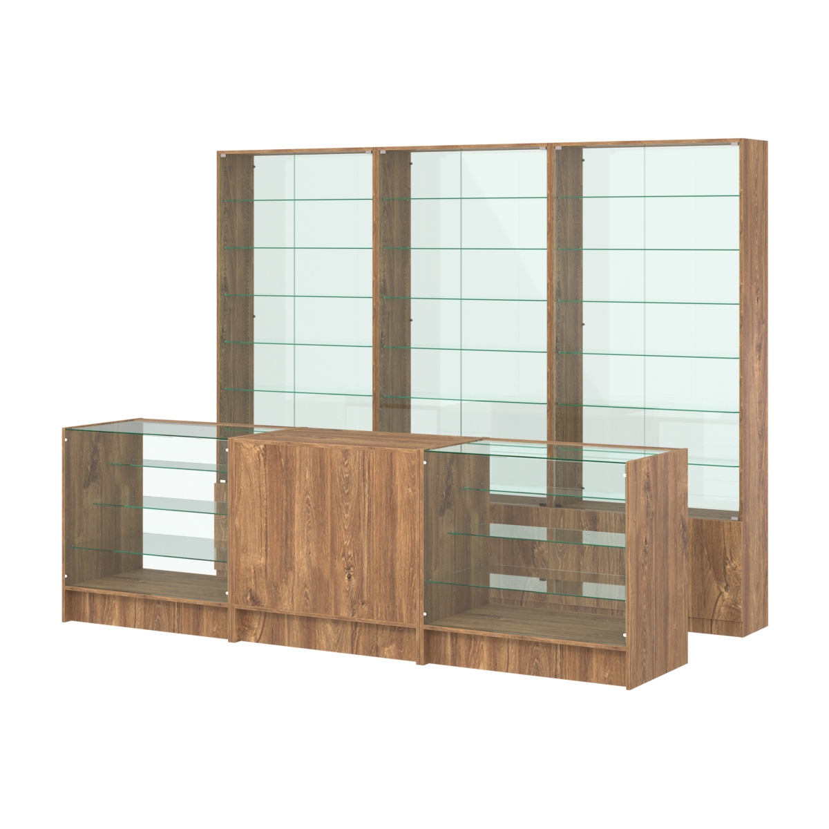 Комплект витрин с регулировочными полками NE-6 №12-1 и прилавков ЭК-4 Дуб Канзас коричневый