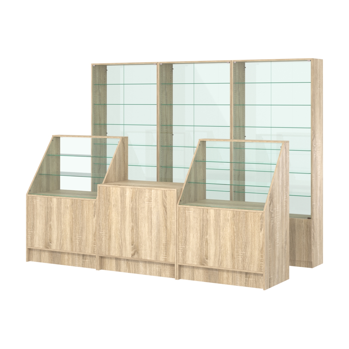 Комплект витрин с регулировочными полками NE-6 №12-1 и прилавков ЭК-7 Дуб сонома