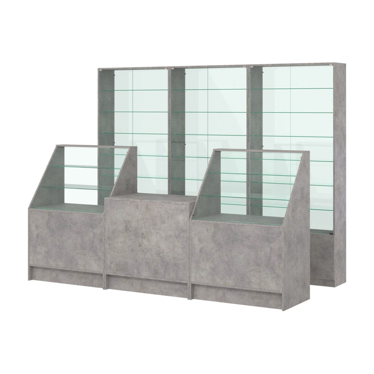 Комплект витрин с регулировочными полками NE-6 №12-1 и прилавков ЭК-7 Бетон Чикаго светло-серый F186 ST9