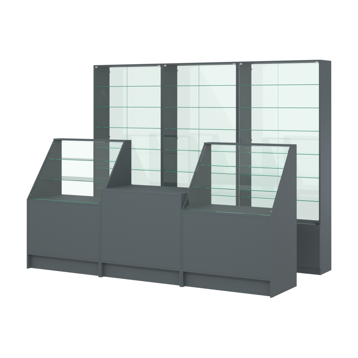 Комплект витрин с регулировочными полками NE-6 №12-1 и прилавков ЭК-7 Темно-Серый