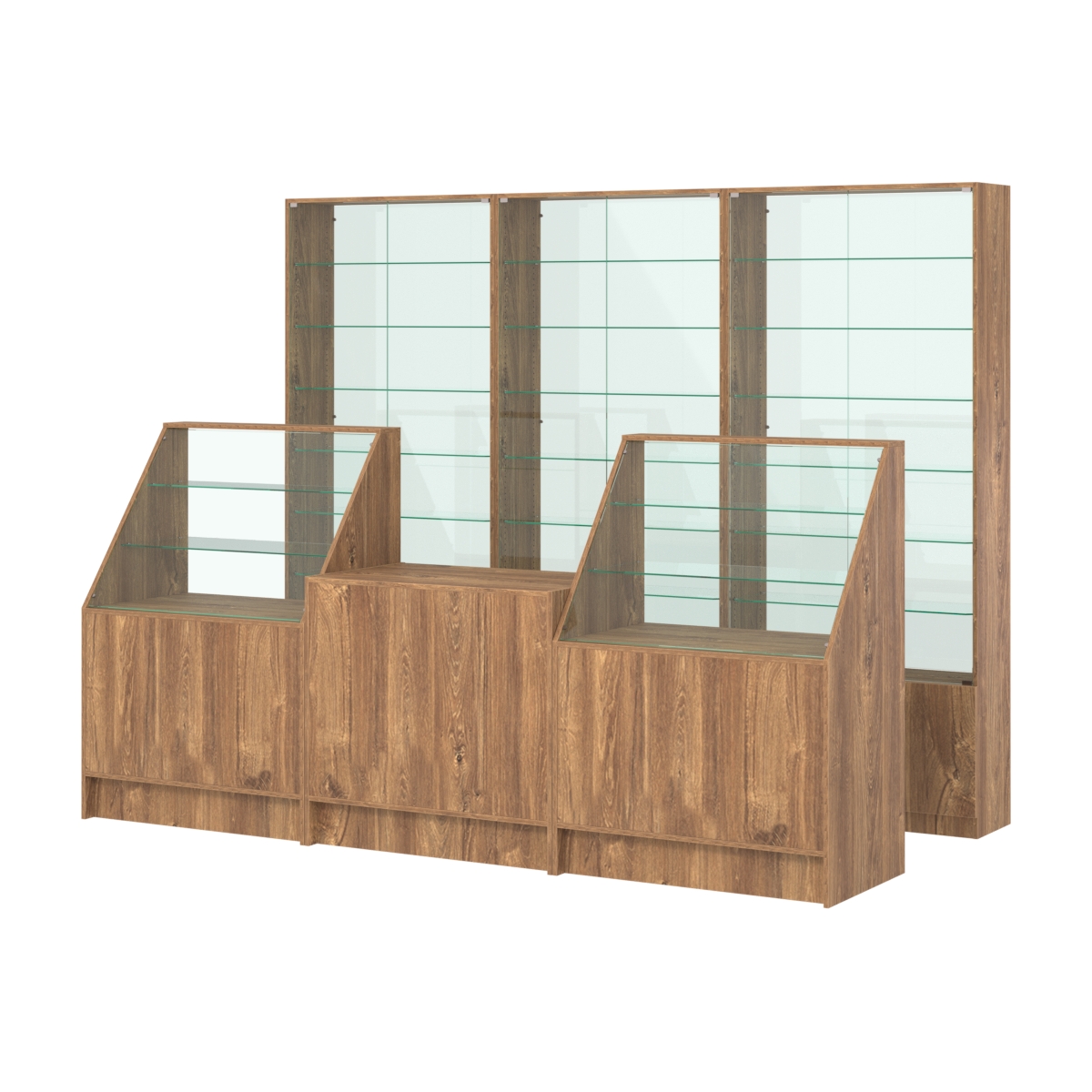 Комплект витрин с регулировочными полками NE-6 №12-1 и прилавков ЭК-7 Дуб Канзас коричневый