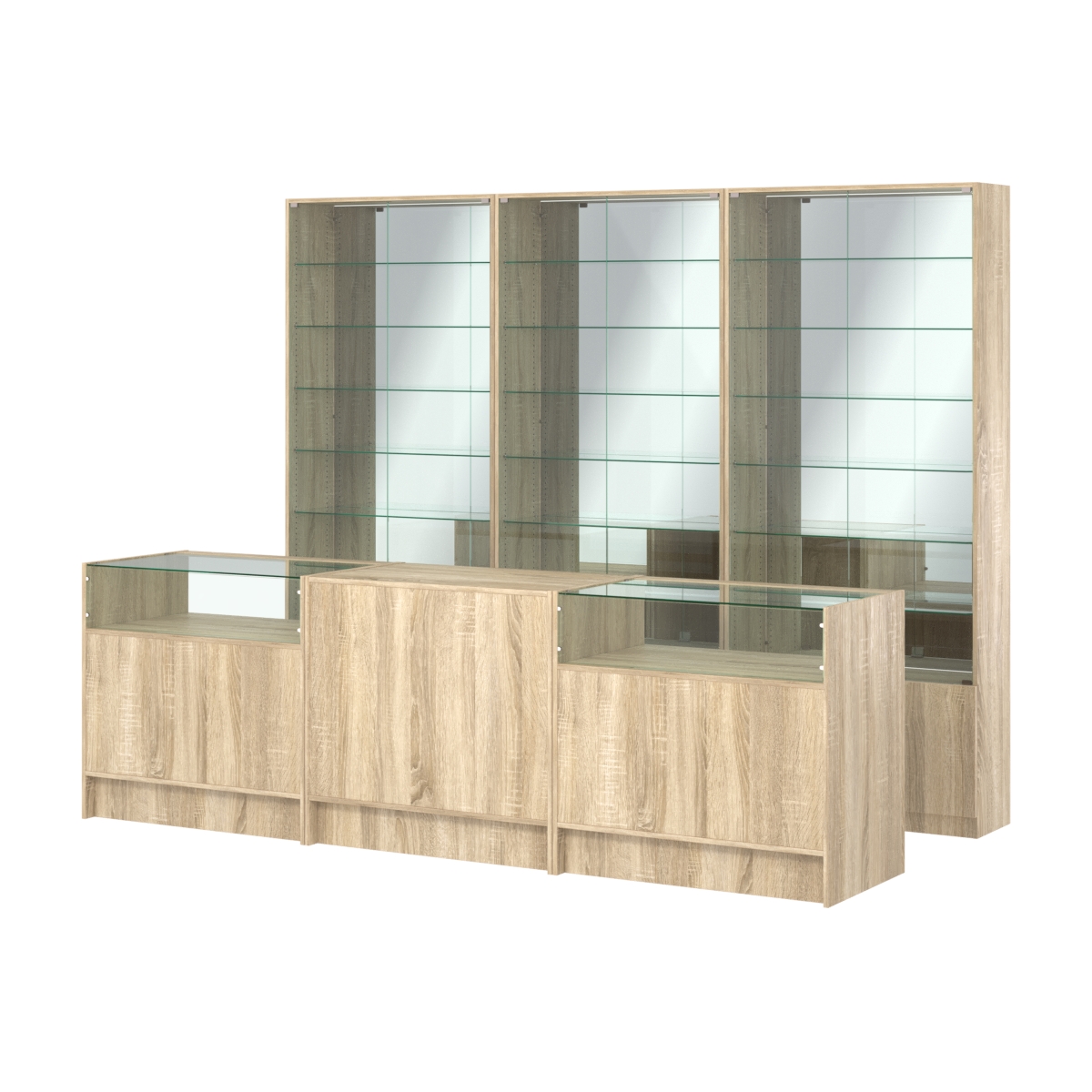 Комплект витрин с регулировочными полками NE-6 №12-2 и прилавков ЭК-2 Дуб сонома