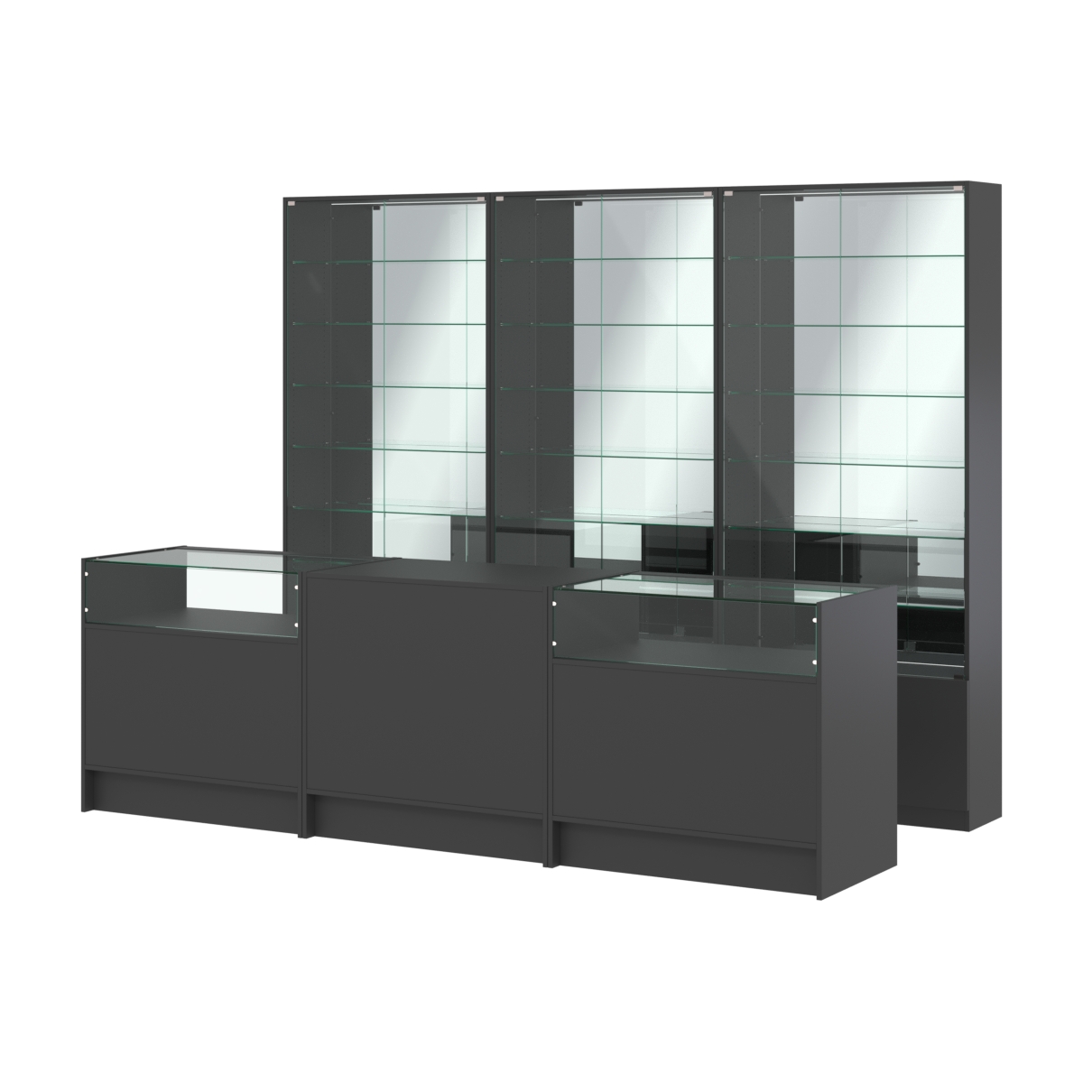 Комплект витрин с регулировочными полками NE-6 №12-2 и прилавков ЭК-2 Черный