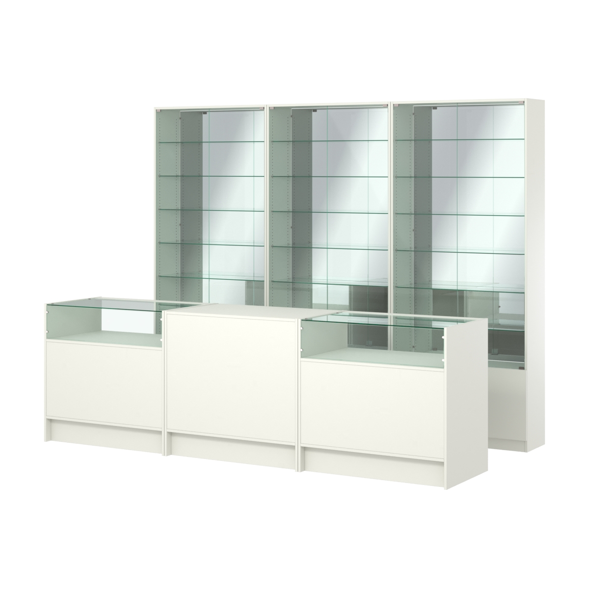 Комплект витрин с регулировочными полками NE-6 №12-2 и прилавков ЭК-2 Белый