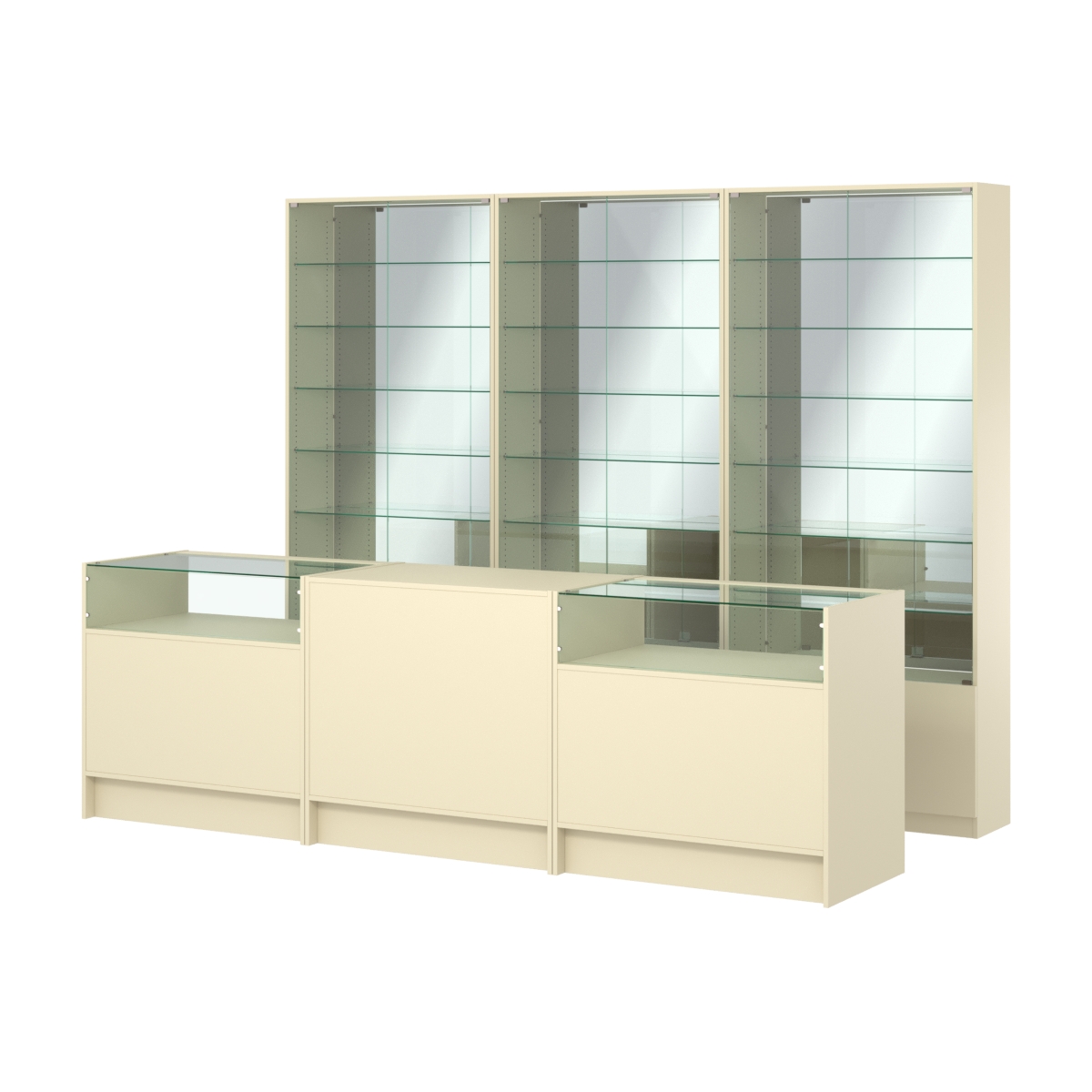 Комплект витрин с регулировочными полками NE-6 №12-2 и прилавков ЭК-2 Крем Вайс
