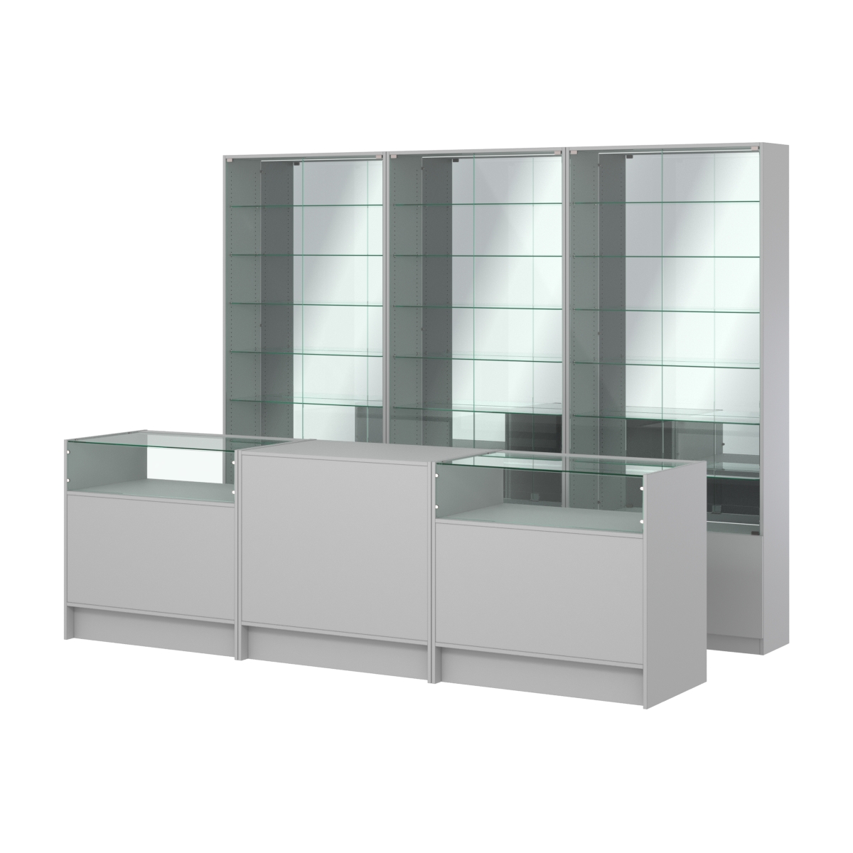 Комплект витрин с регулировочными полками NE-6 №12-2 и прилавков ЭК-2 Серый