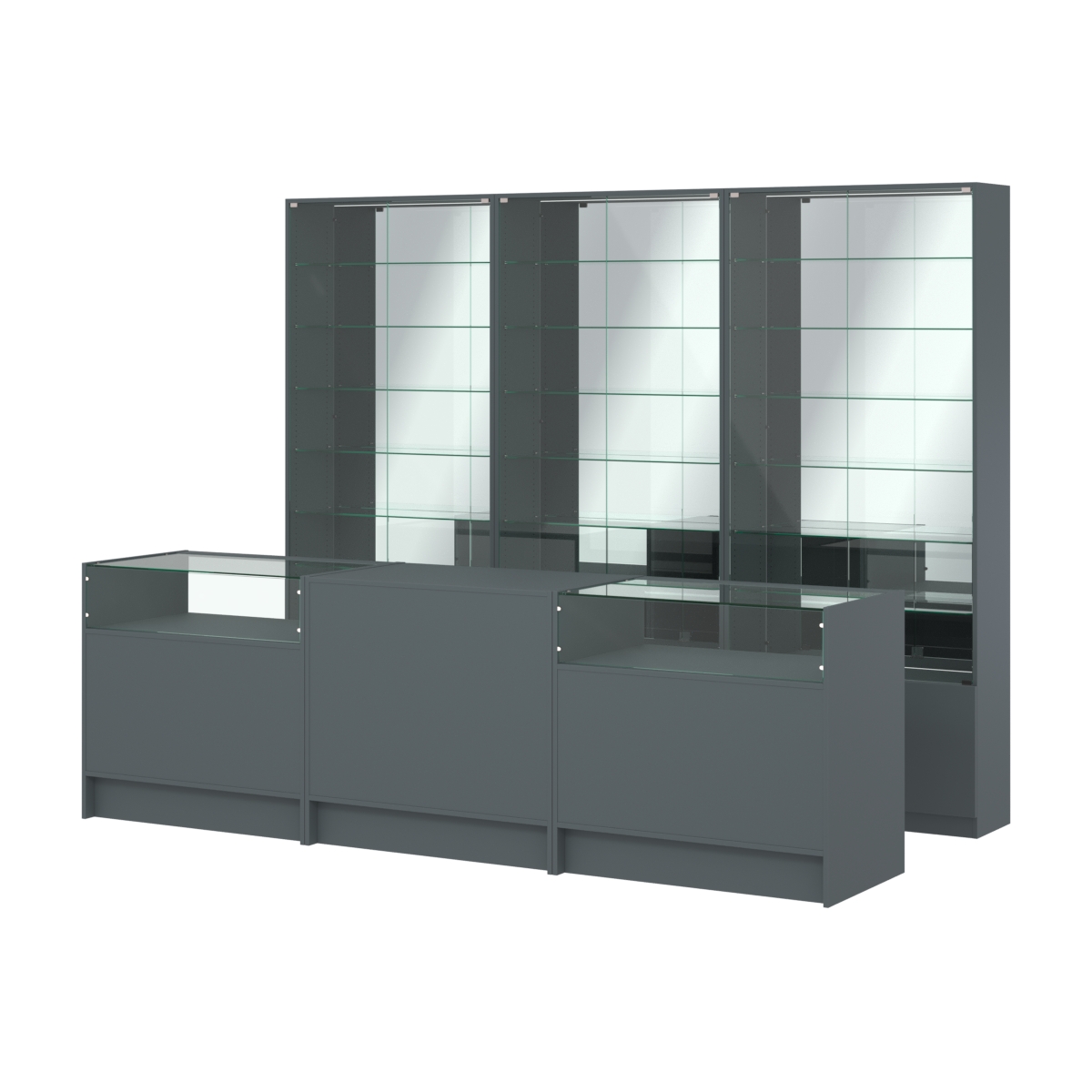 Комплект витрин с регулировочными полками NE-6 №12-2 и прилавков ЭК-2 Темно-Серый