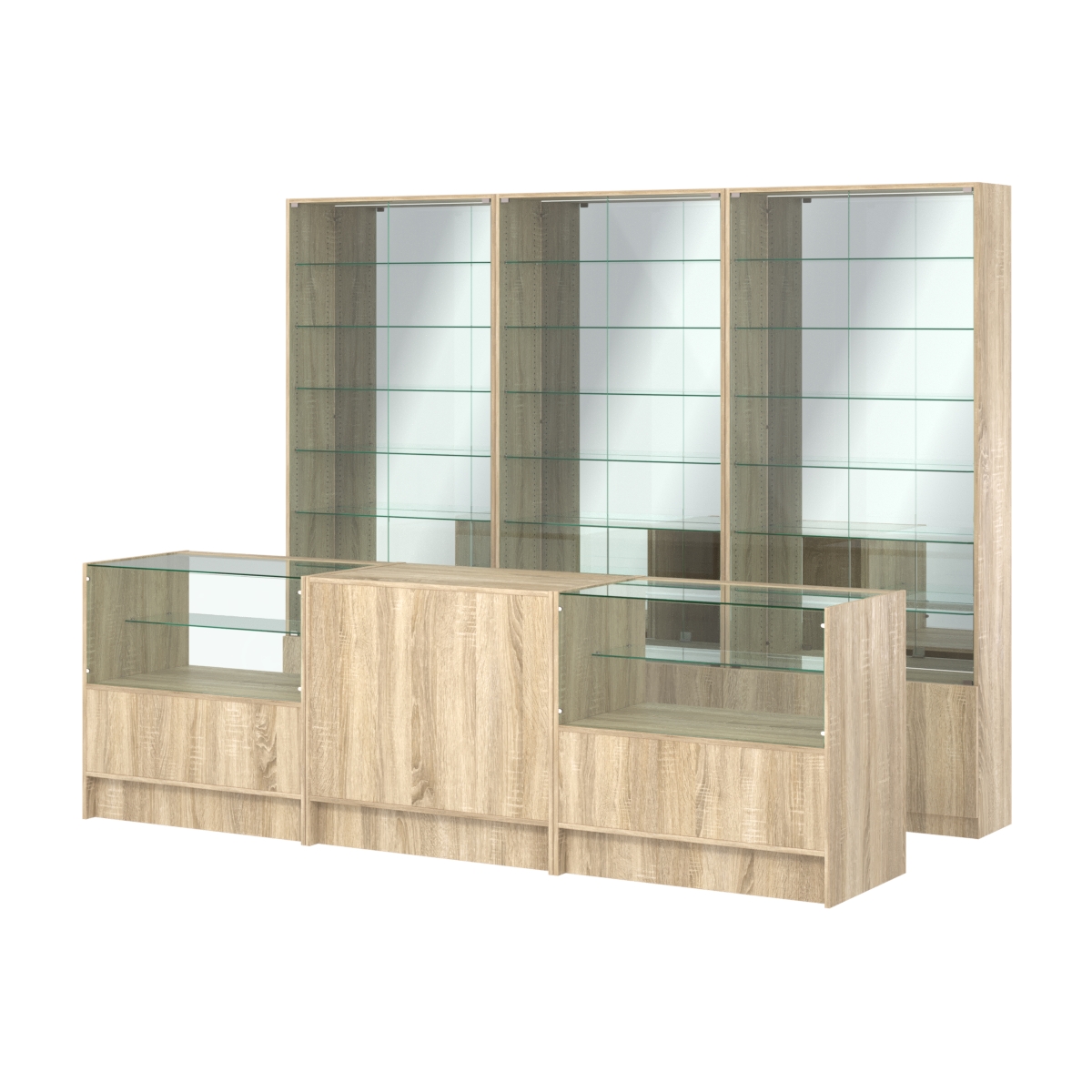 Комплект витрин с регулировочными полками NE-6 №12-2 и прилавков ЭК-3 Дуб сонома