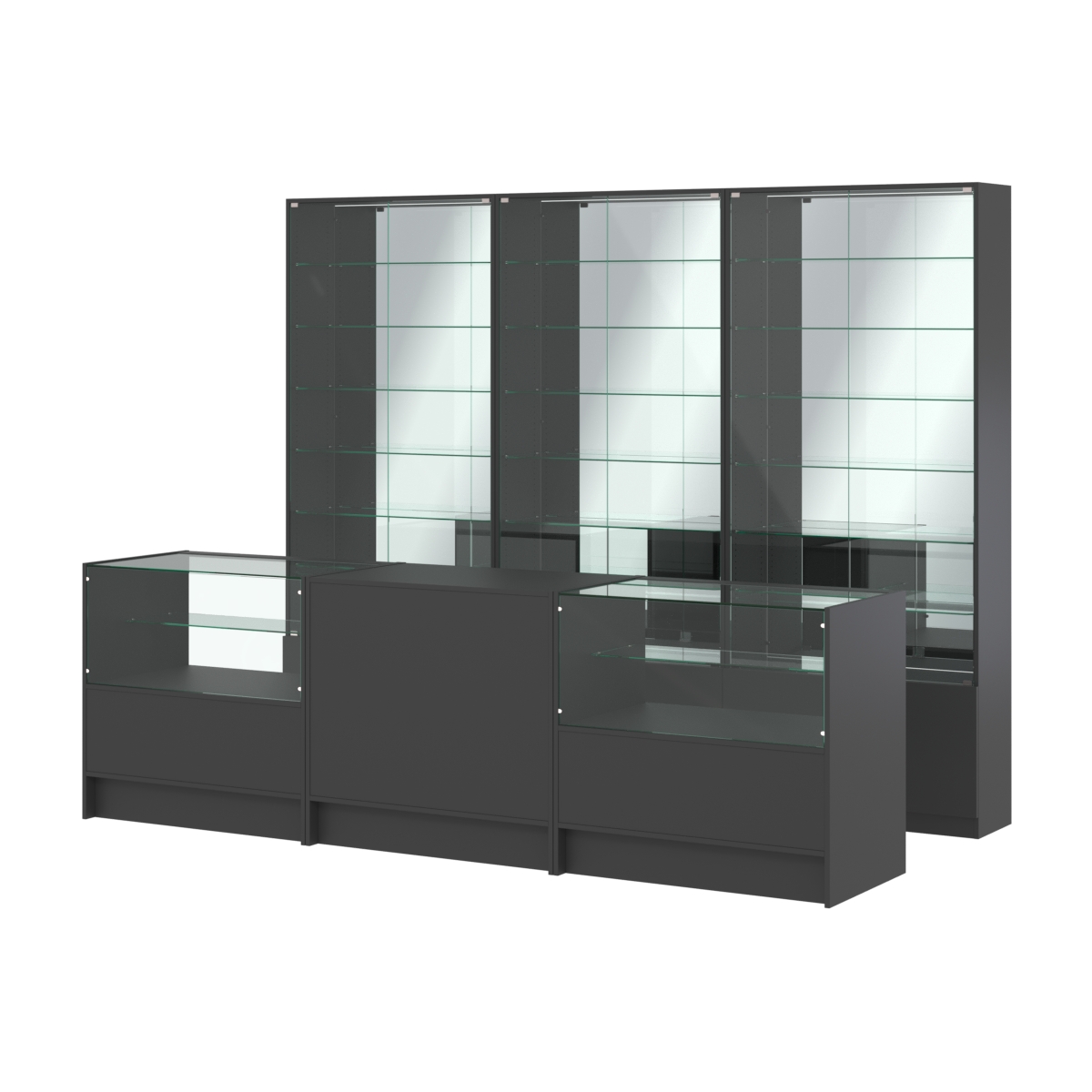 Комплект витрин с регулировочными полками NE-6 №12-2 и прилавков ЭК-3 Черный