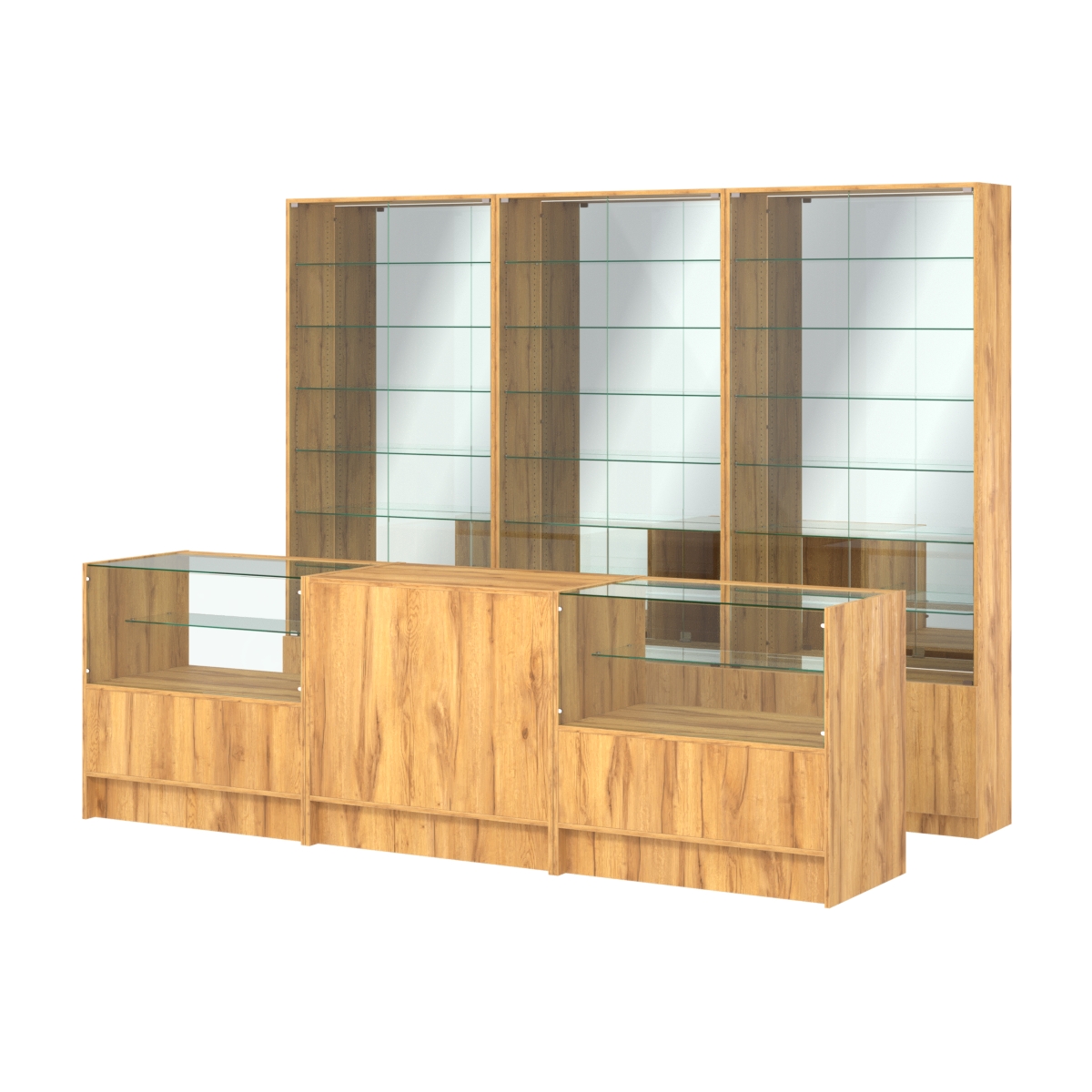 Комплект витрин с регулировочными полками NE-6 №12-2 и прилавков ЭК-3 Дуб Золотистый