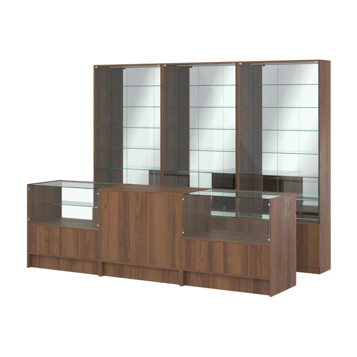 Комплект витрин с регулировочными полками NE-6 №12-2 и прилавков ЭК-3 Орех