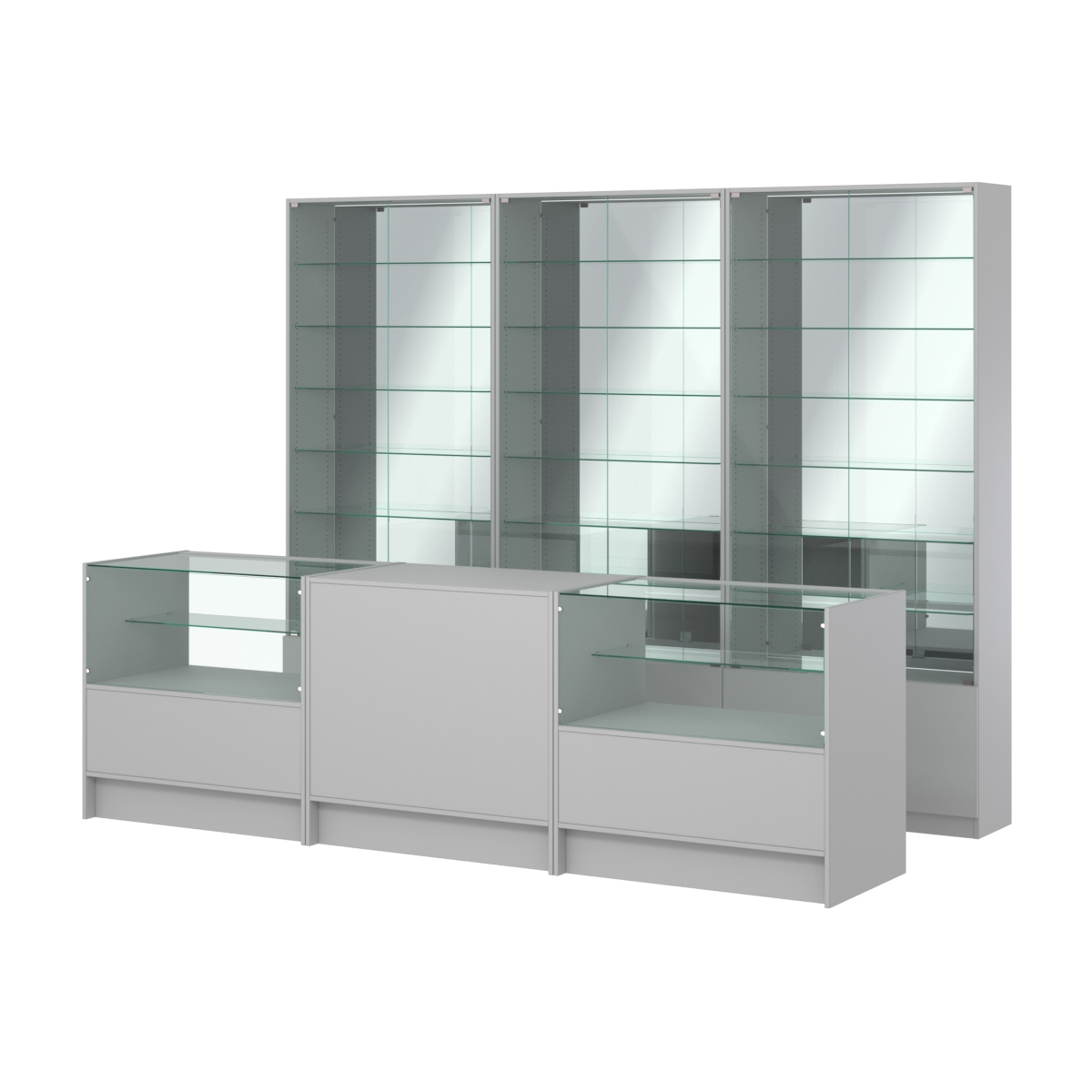 Комплект витрин с регулировочными полками NE-6 №12-2 и прилавков ЭК-3 Серый