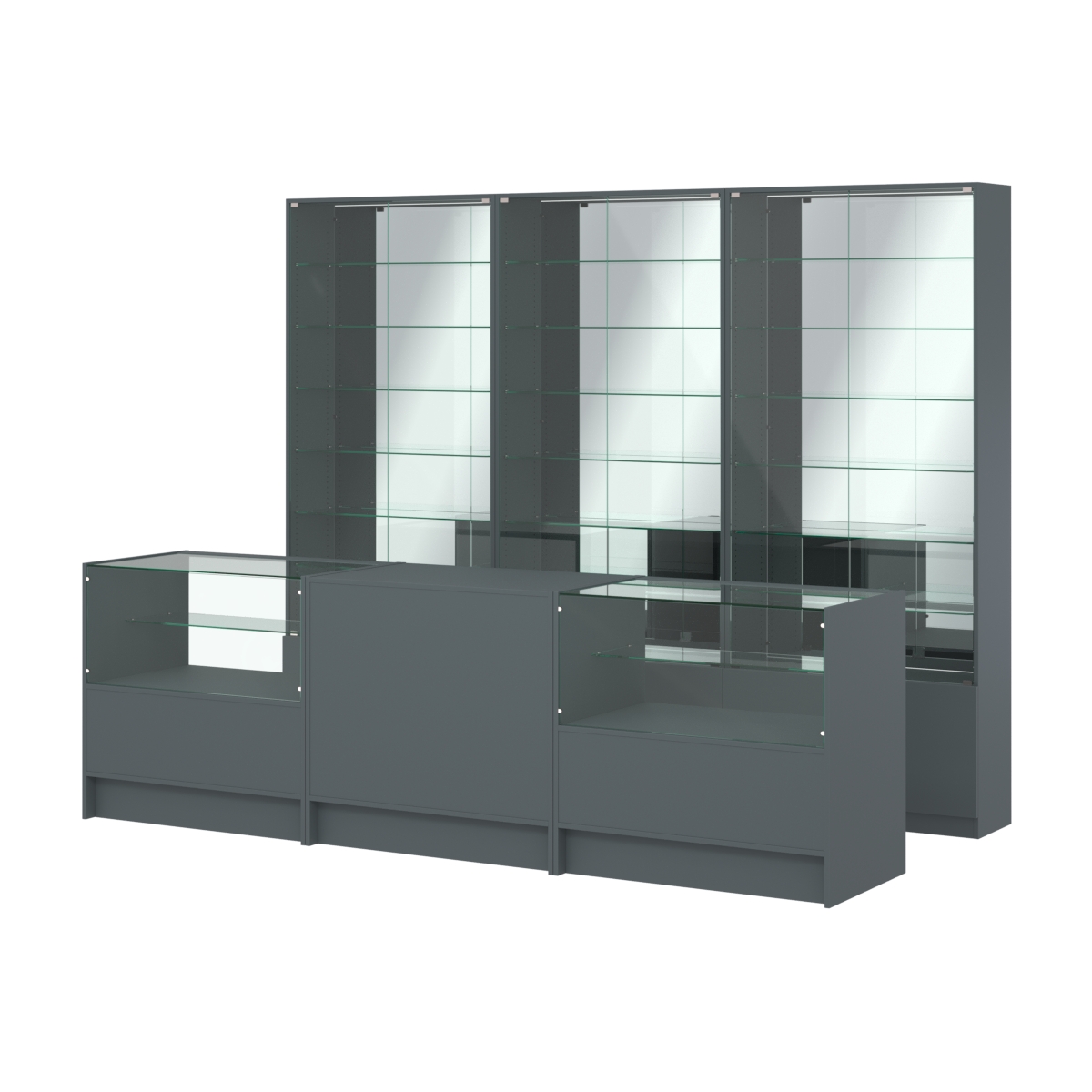 Комплект витрин с регулировочными полками NE-6 №12-2 и прилавков ЭК-3 Темно-Серый