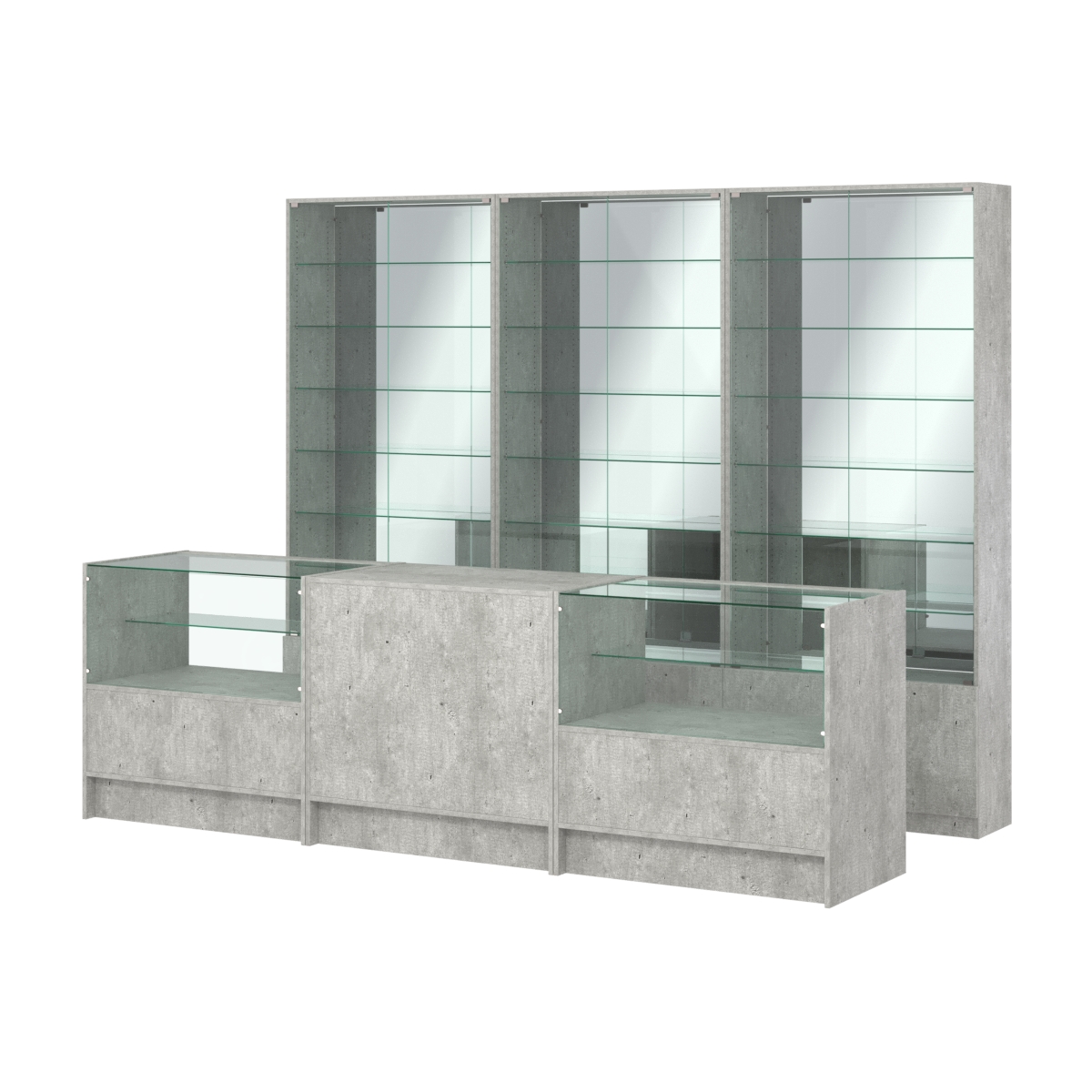 Комплект витрин с регулировочными полками NE-6 №12-2 и прилавков ЭК-3 Метрополитан Грей