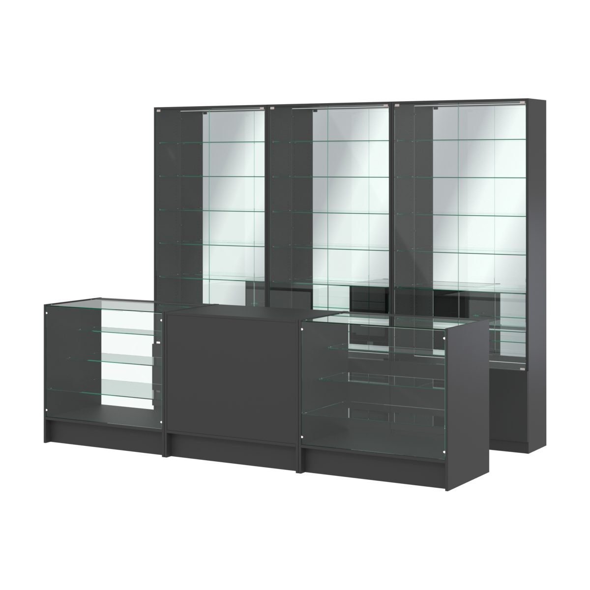 Комплект витрин с регулировочными полками NE-6 №12-2 и прилавков ЭК-4 Черный