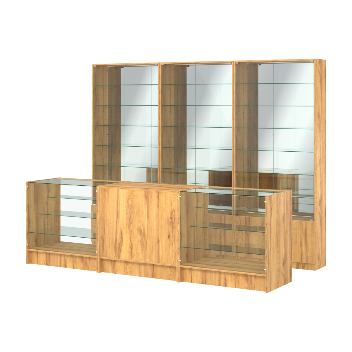 Комплект витрин с регулировочными полками NE-6 №12-2 и прилавков ЭК-4 Дуб Золотистый