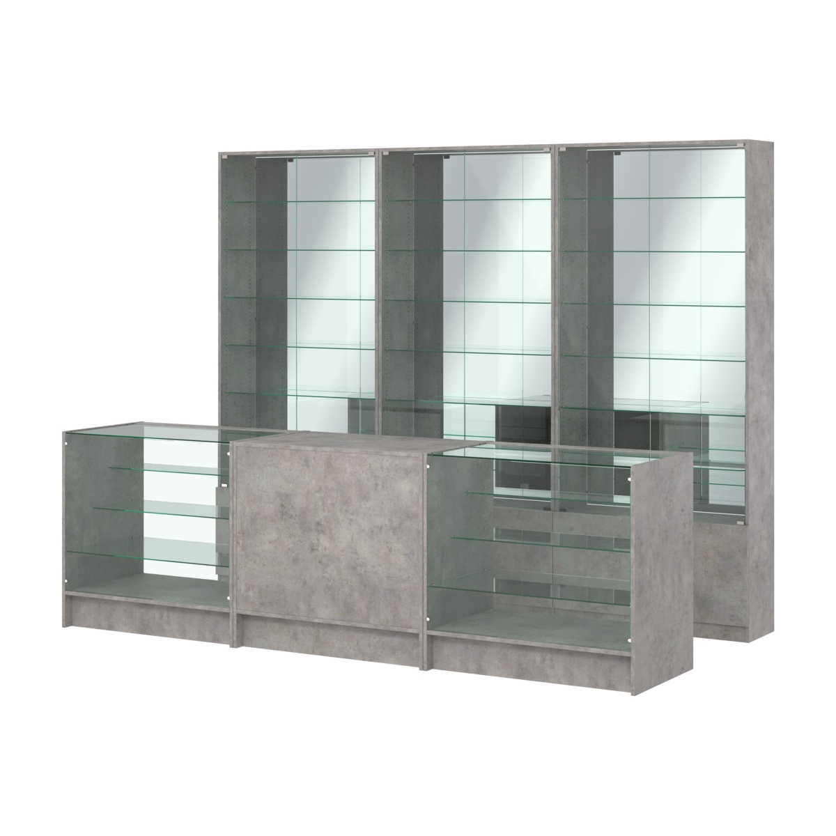 Комплект витрин с регулировочными полками NE-6 №12-2 и прилавков ЭК-4 Бетон Чикаго светло-серый F186 ST9