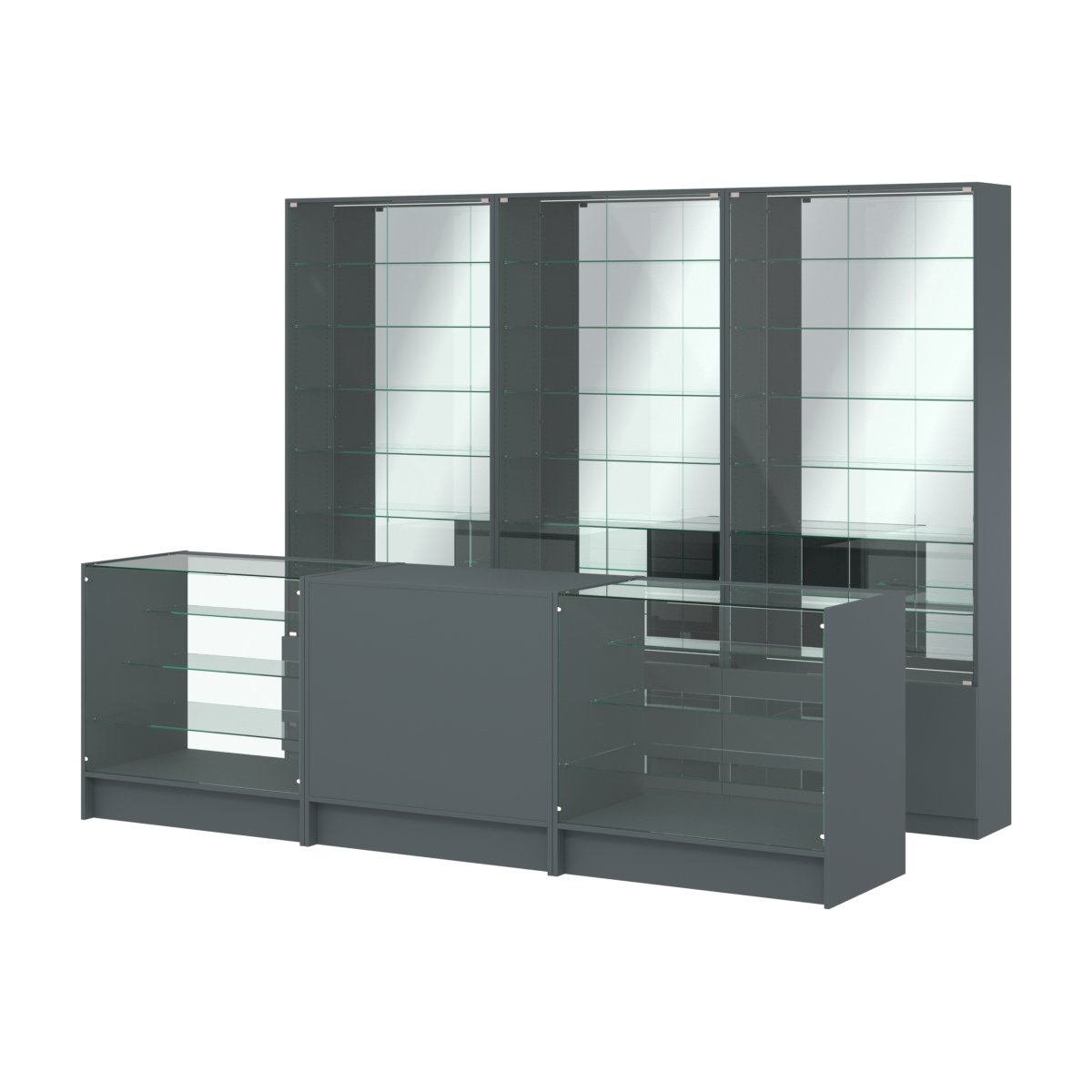 Комплект витрин с регулировочными полками NE-6 №12-2 и прилавков ЭК-4 Темно-Серый