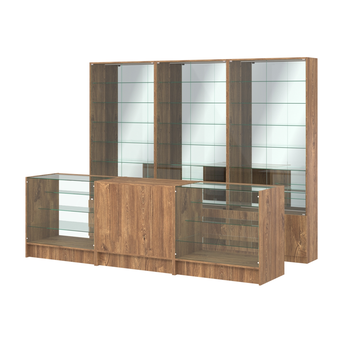 Комплект витрин с регулировочными полками NE-6 №12-2 и прилавков ЭК-4 Дуб Канзас коричневый