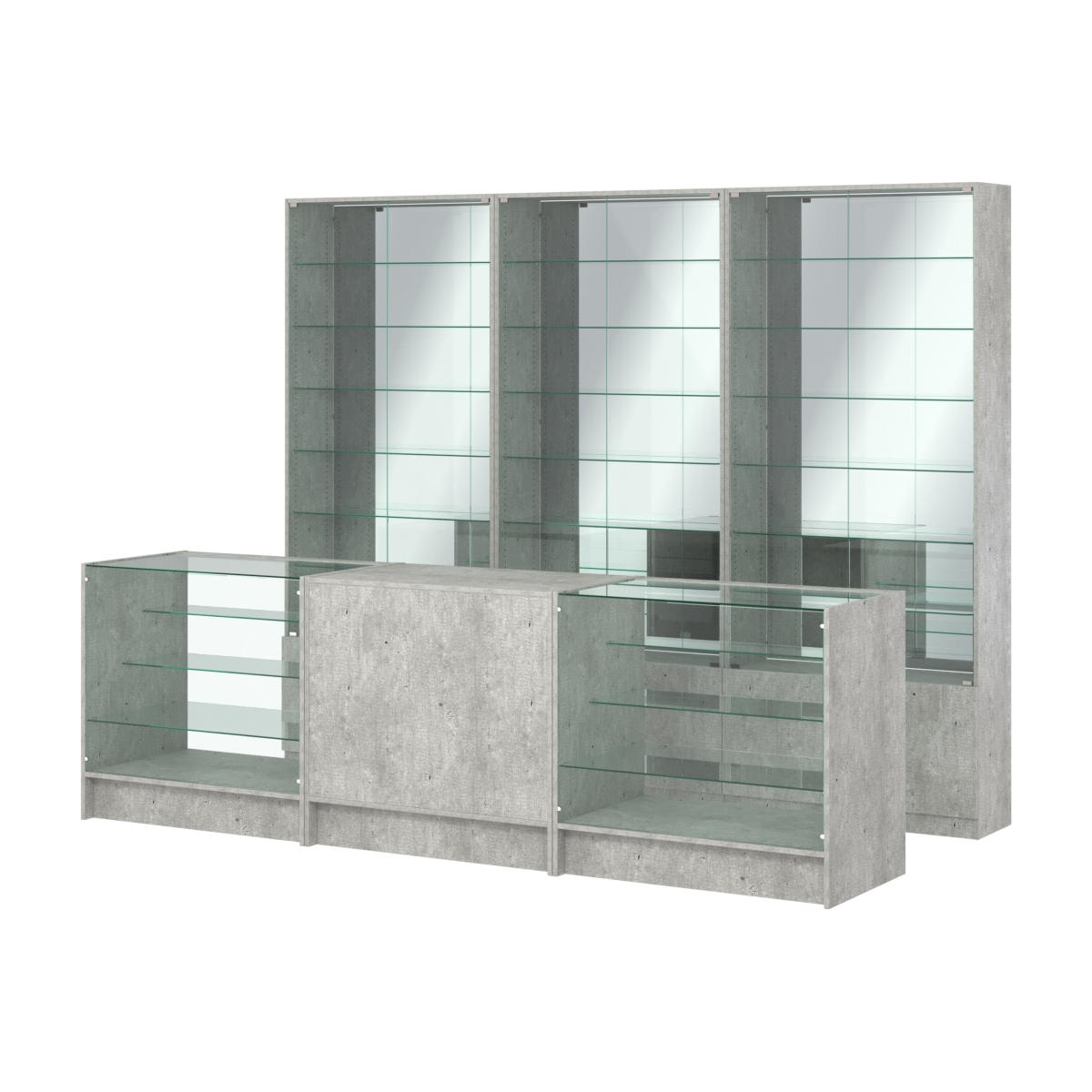 Комплект витрин с регулировочными полками NE-6 №12-2 и прилавков ЭК-4 Метрополитан Грей