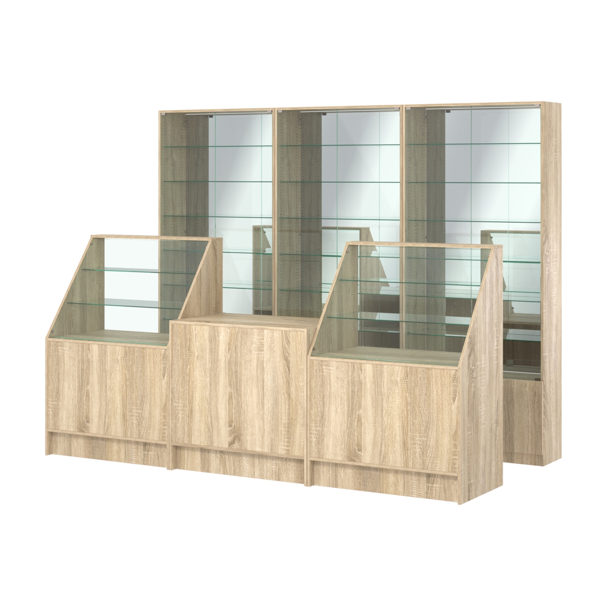 Комплект витрин с регулировочными полками NE-6 №12-2 и прилавков ЭК-7 Дуб сонома