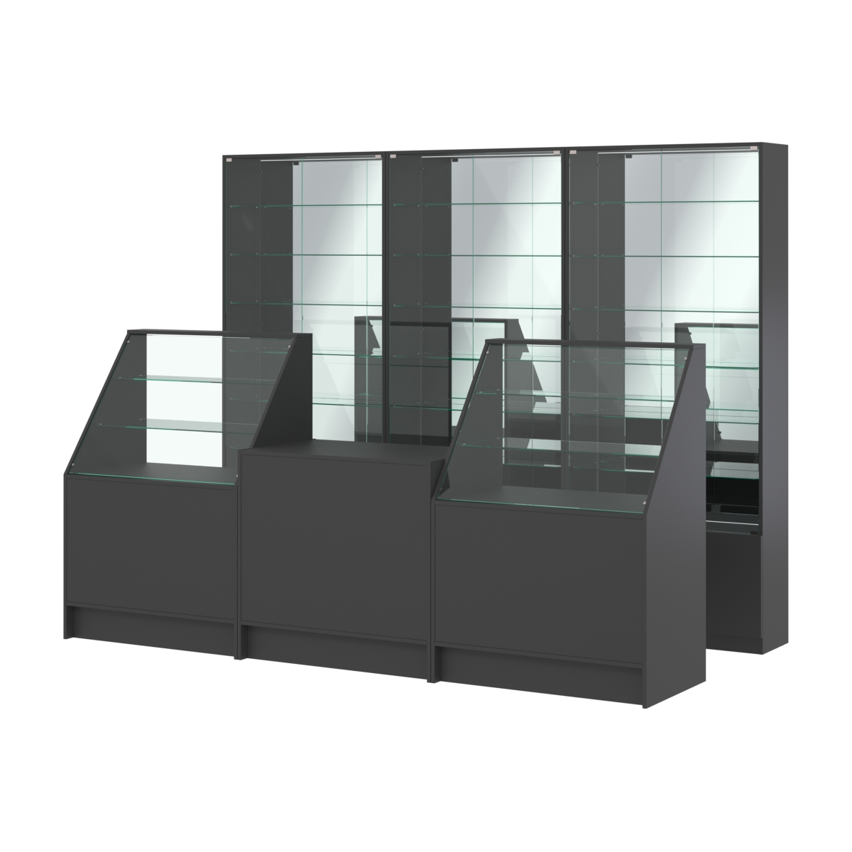 Комплект витрин с регулировочными полками NE-6 №12-2 и прилавков ЭК-7 Черный