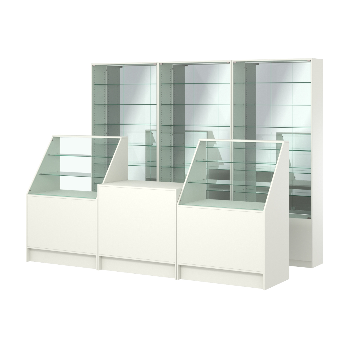 Комплект витрин с регулировочными полками NE-6 №12-2 и прилавков ЭК-7 Белый