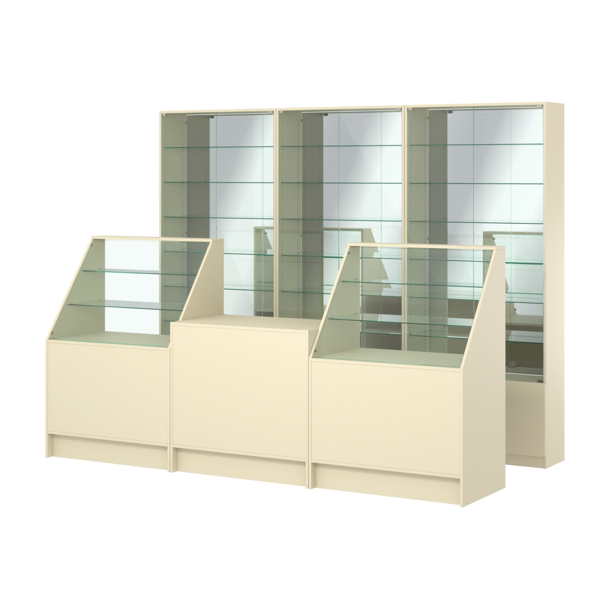 Комплект витрин с регулировочными полками NE-6 №12-2 и прилавков ЭК-7 Крем Вайс