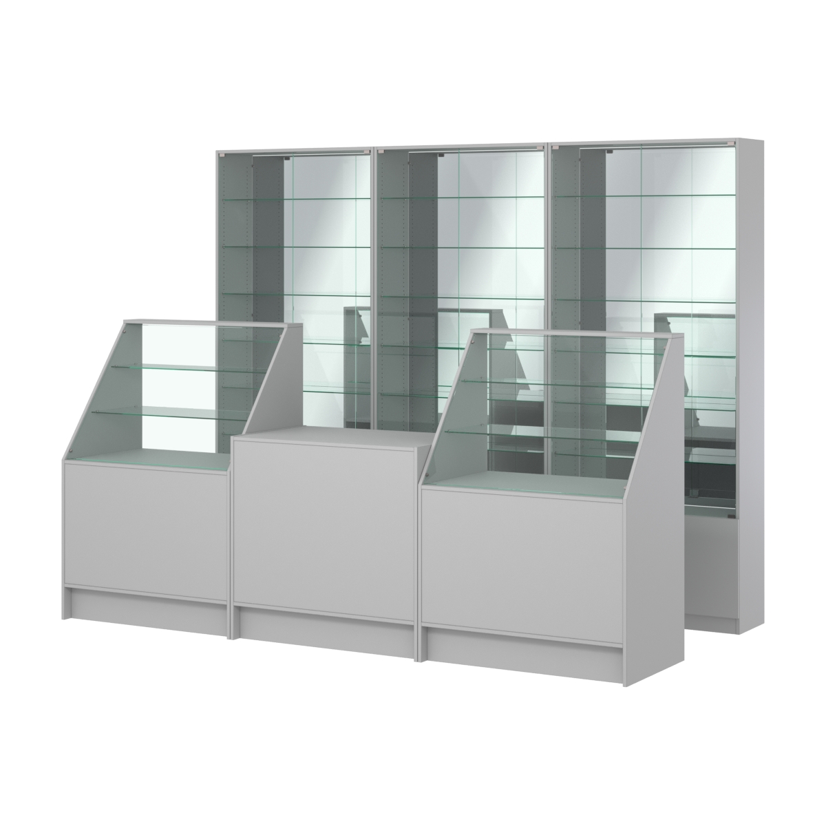 Комплект витрин с регулировочными полками NE-6 №12-2 и прилавков ЭК-7 Серый