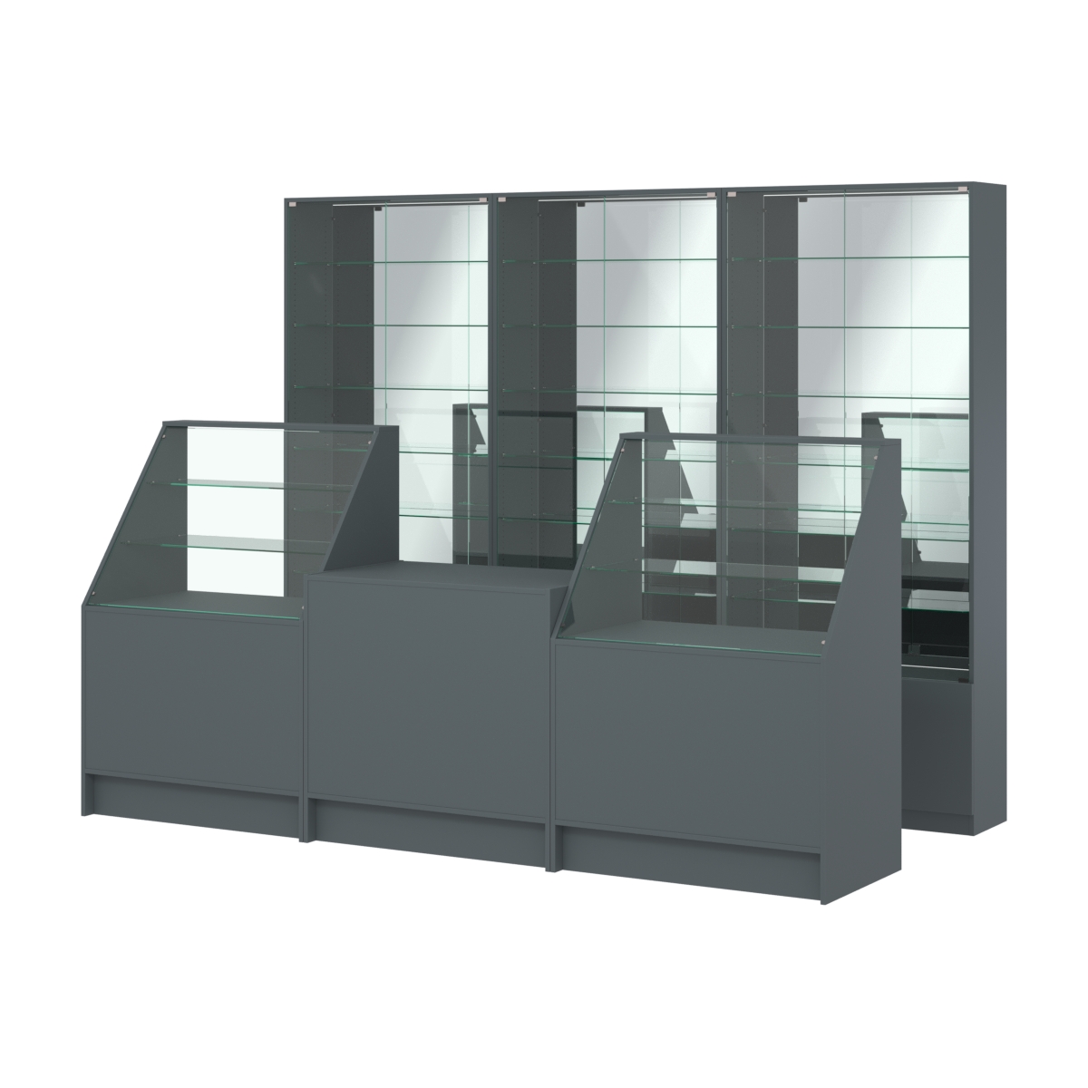 Комплект витрин с регулировочными полками NE-6 №12-2 и прилавков ЭК-7 Темно-Серый
