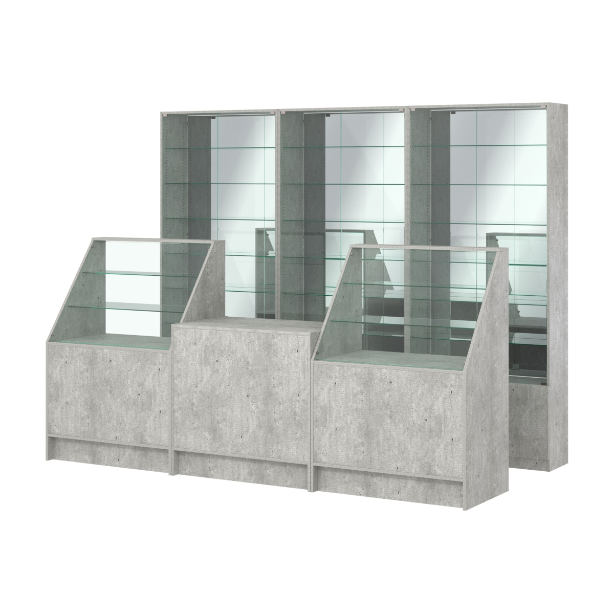 Комплект витрин с регулировочными полками NE-6 №12-2 и прилавков ЭК-7 Метрополитан Грей