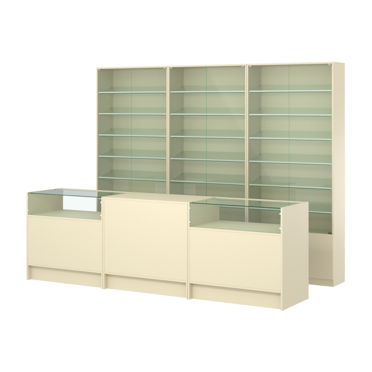 Комплект витрин с наклонными полками SL-6 №12 и прилавков ЭК-2 Крем Вайс