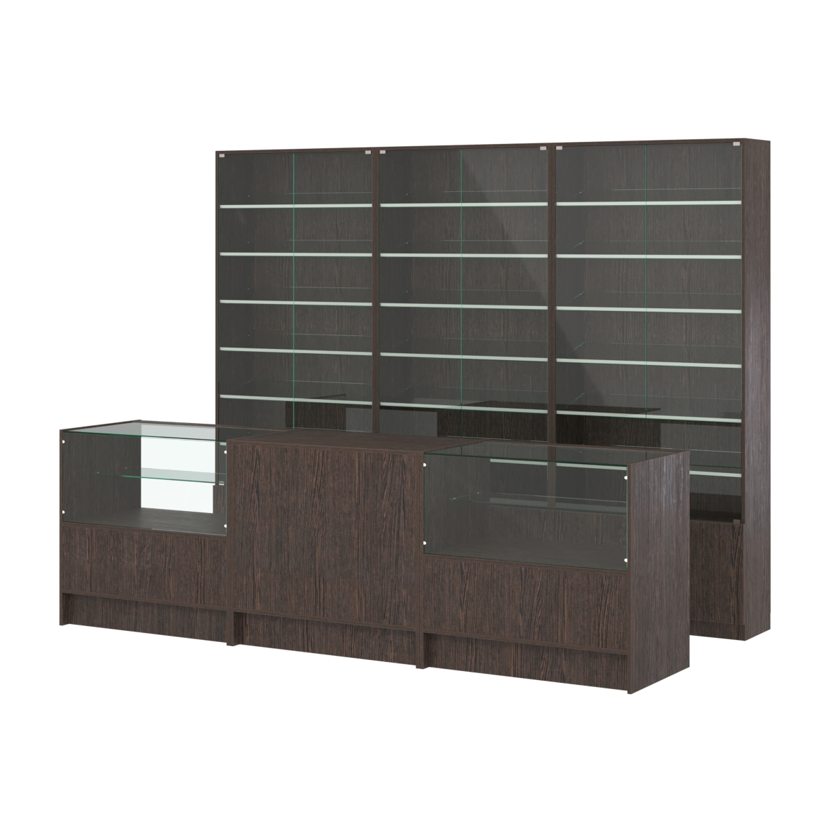 Комплект витрин с наклонными полками SL-6 №12 и прилавков ЭК-3 Дуб Венге