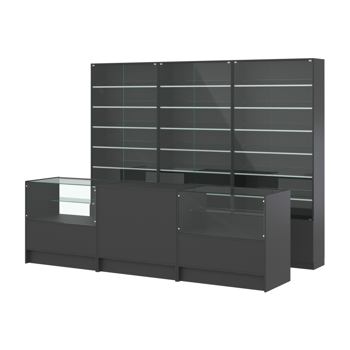 Комплект витрин с наклонными полками SL-6 №12 и прилавков ЭК-3 Черный